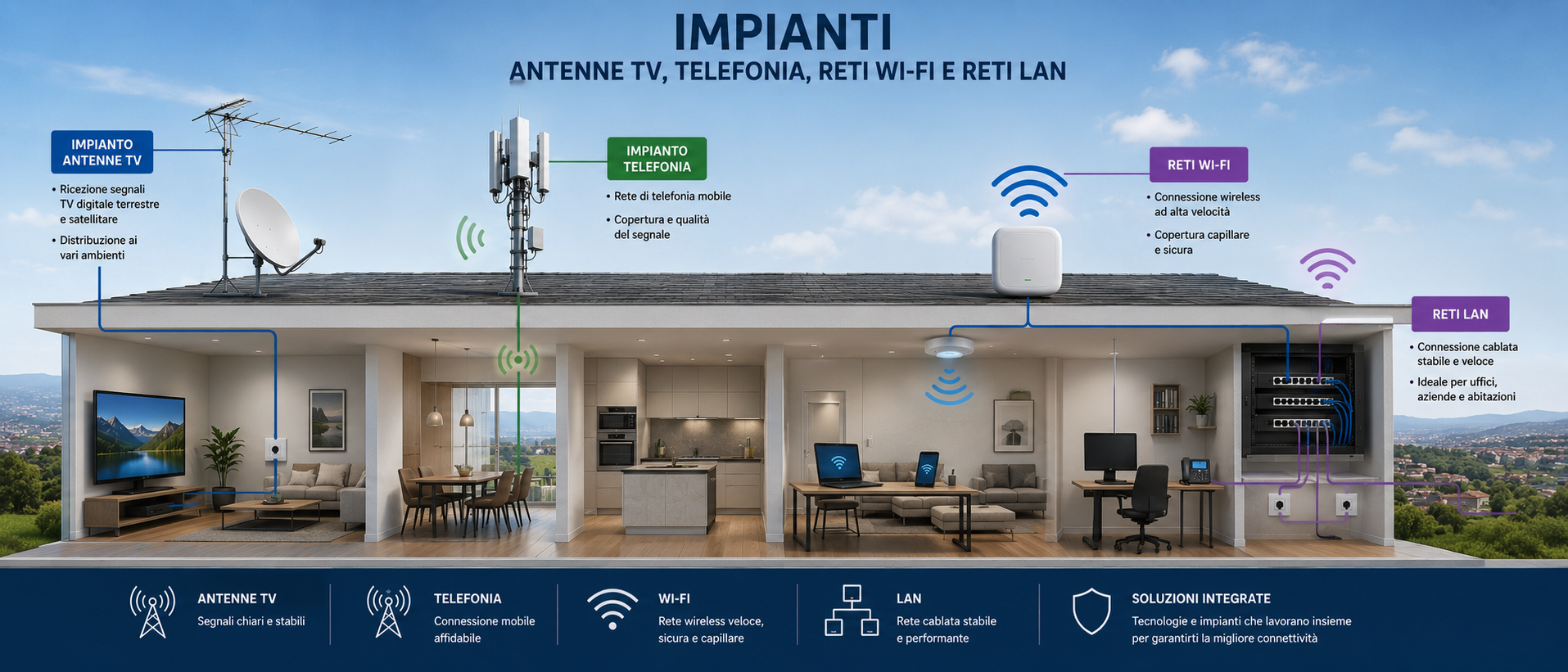 Installazione e manutenzione impianti antenna, reti Wi-Fi e telecomunicazioni a Torino